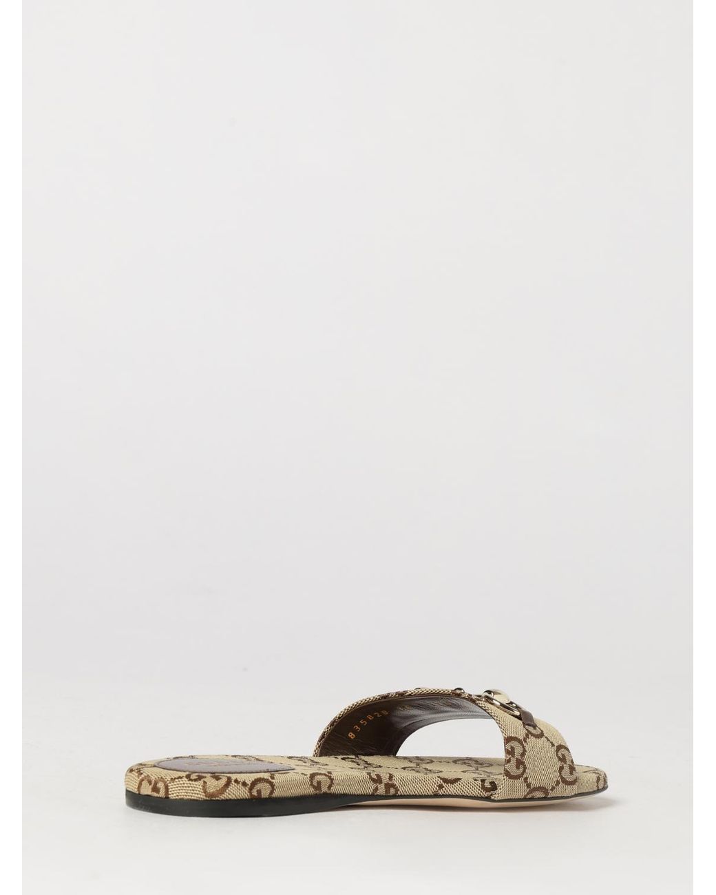 Gucci Natural Gg Jacquard Fabric Mule Sandals With Horsebit Detail
