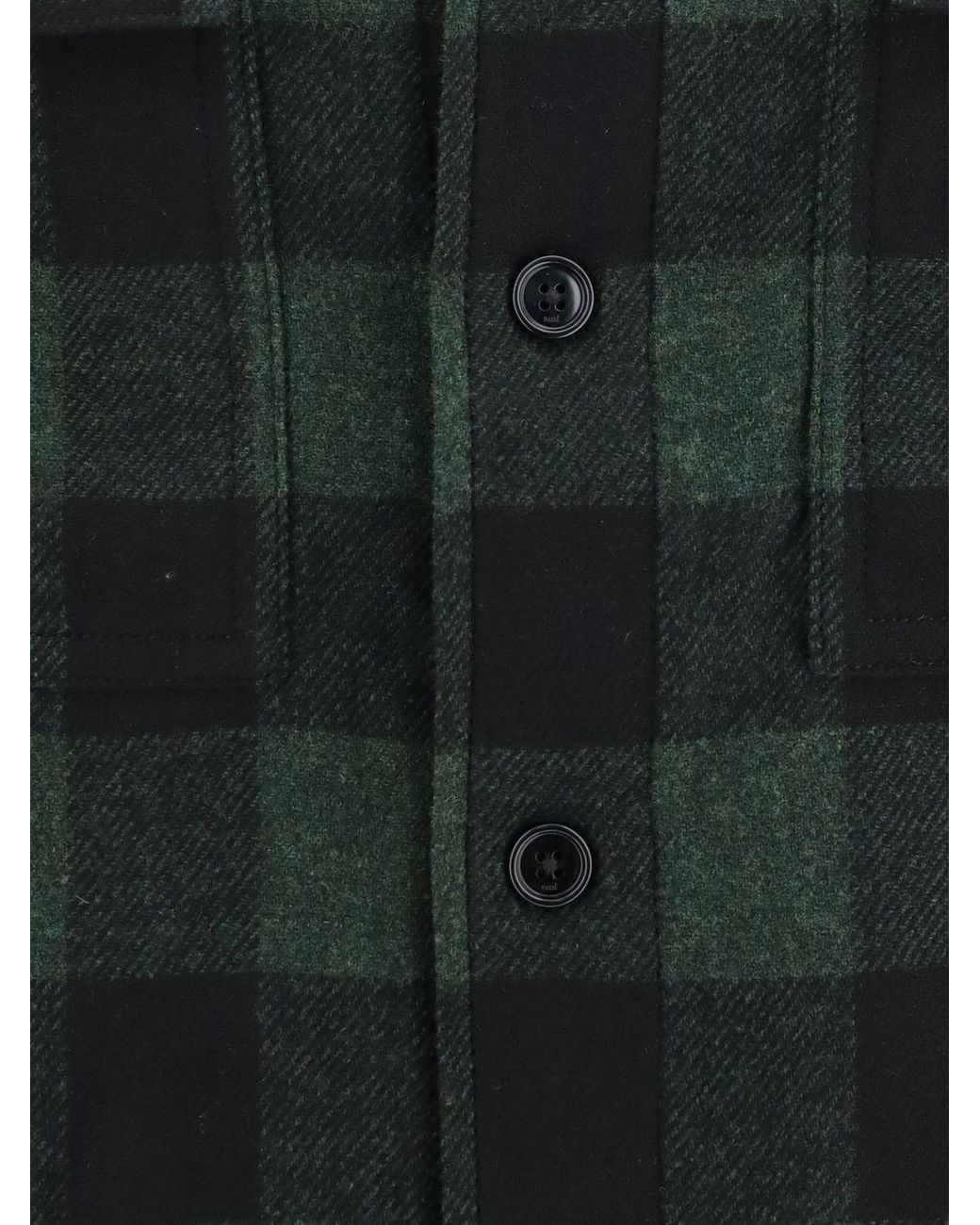 AMI Black Check Wool Shirt Jacket With Cuban Collar for men