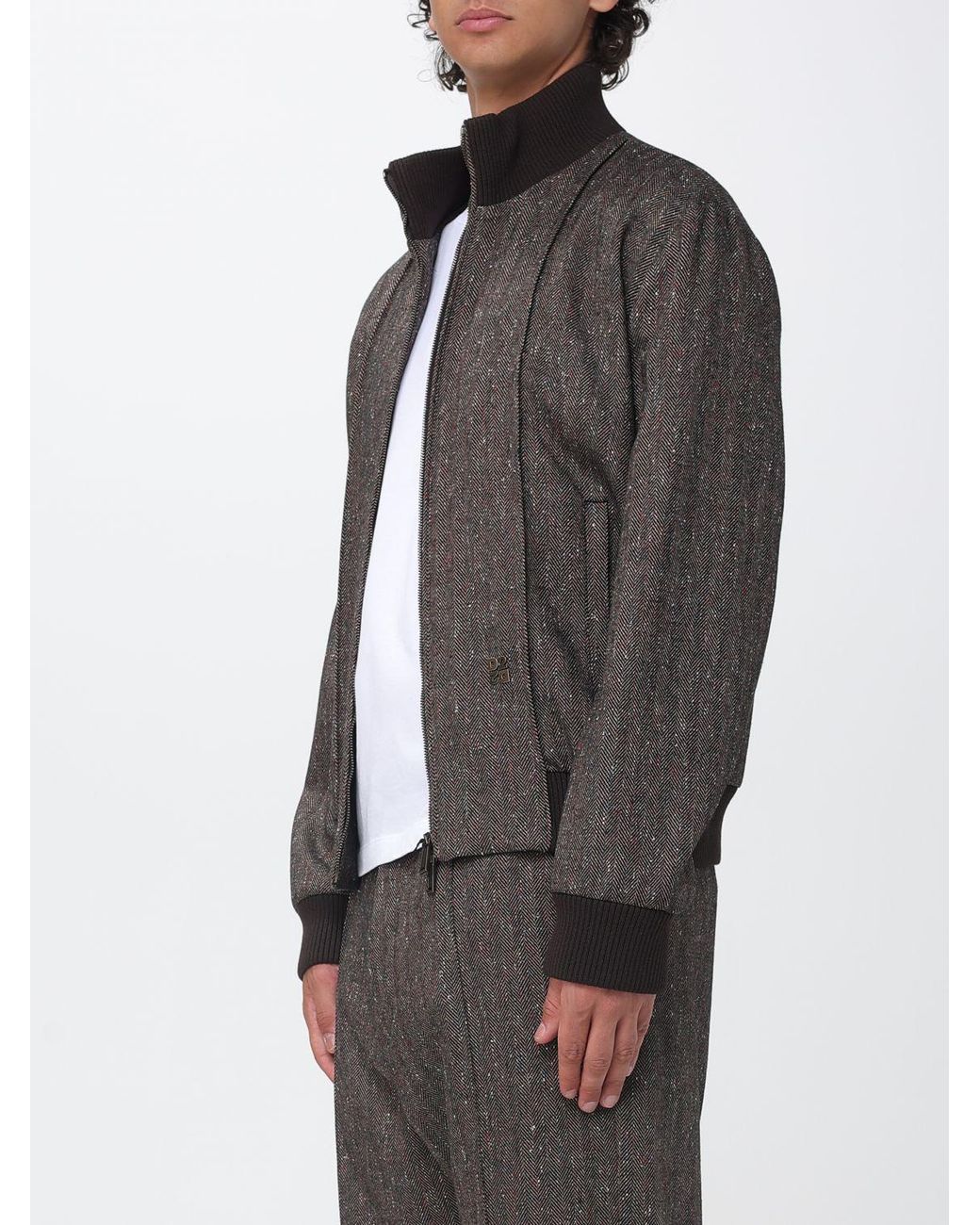 DSquared² Gray Chevron Wool-Blend Bomber Jacket With Turtleneck Collar for men