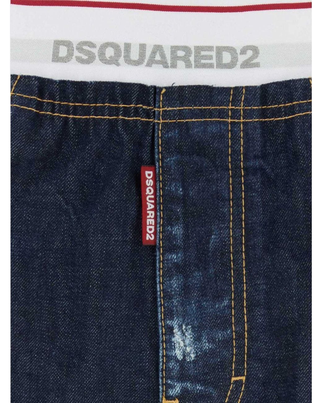 DSquared² Blue Straight Leg Distressed Jeans With Elasticated Logo Waistband for men