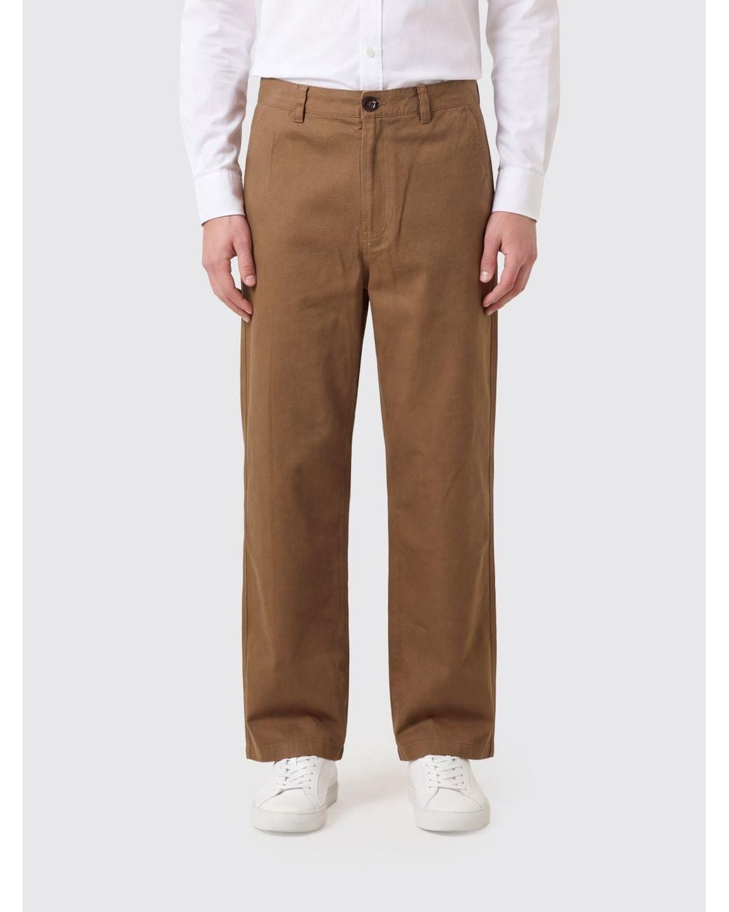 DUNST Brown Slacks Wide-Leg Cotton Chino Trousers With Mid-Rise Waist for men