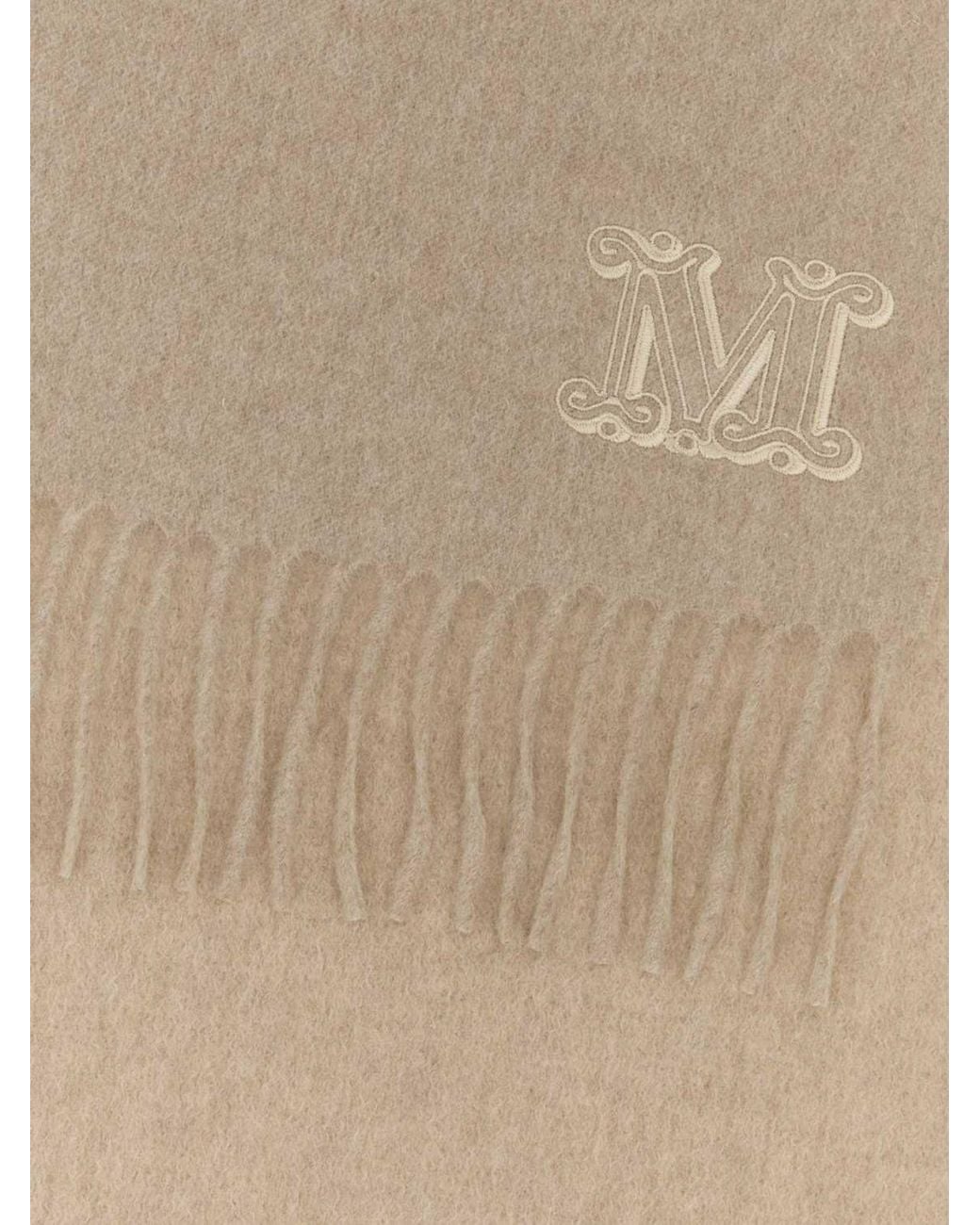 Max Mara Natural Dalia Monogram Pure Cashmere Scarf With Fringed Edges