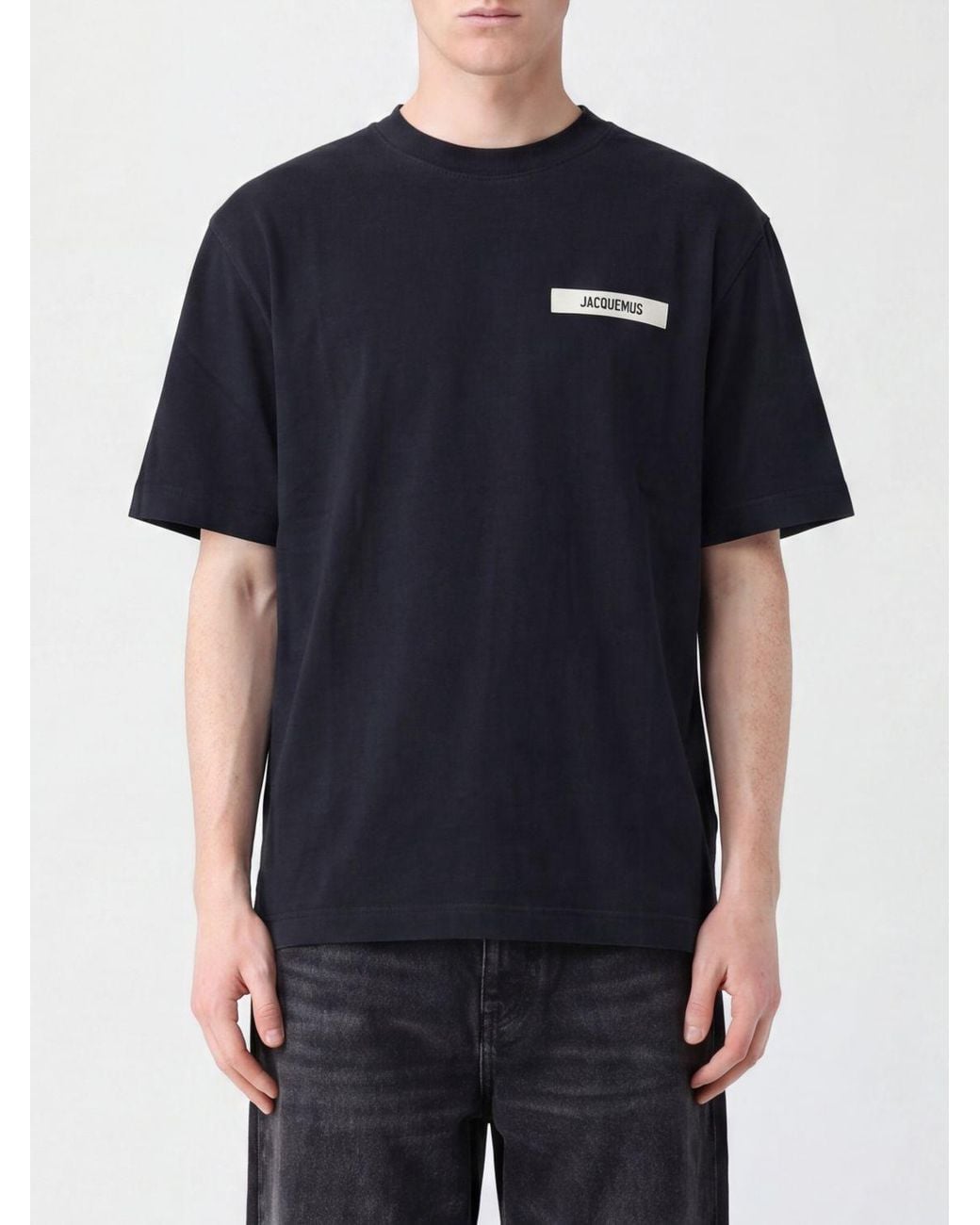Jacquemus Blue Contrast Appliqué Logo Cotton Crew-Neck T-Shirt for men