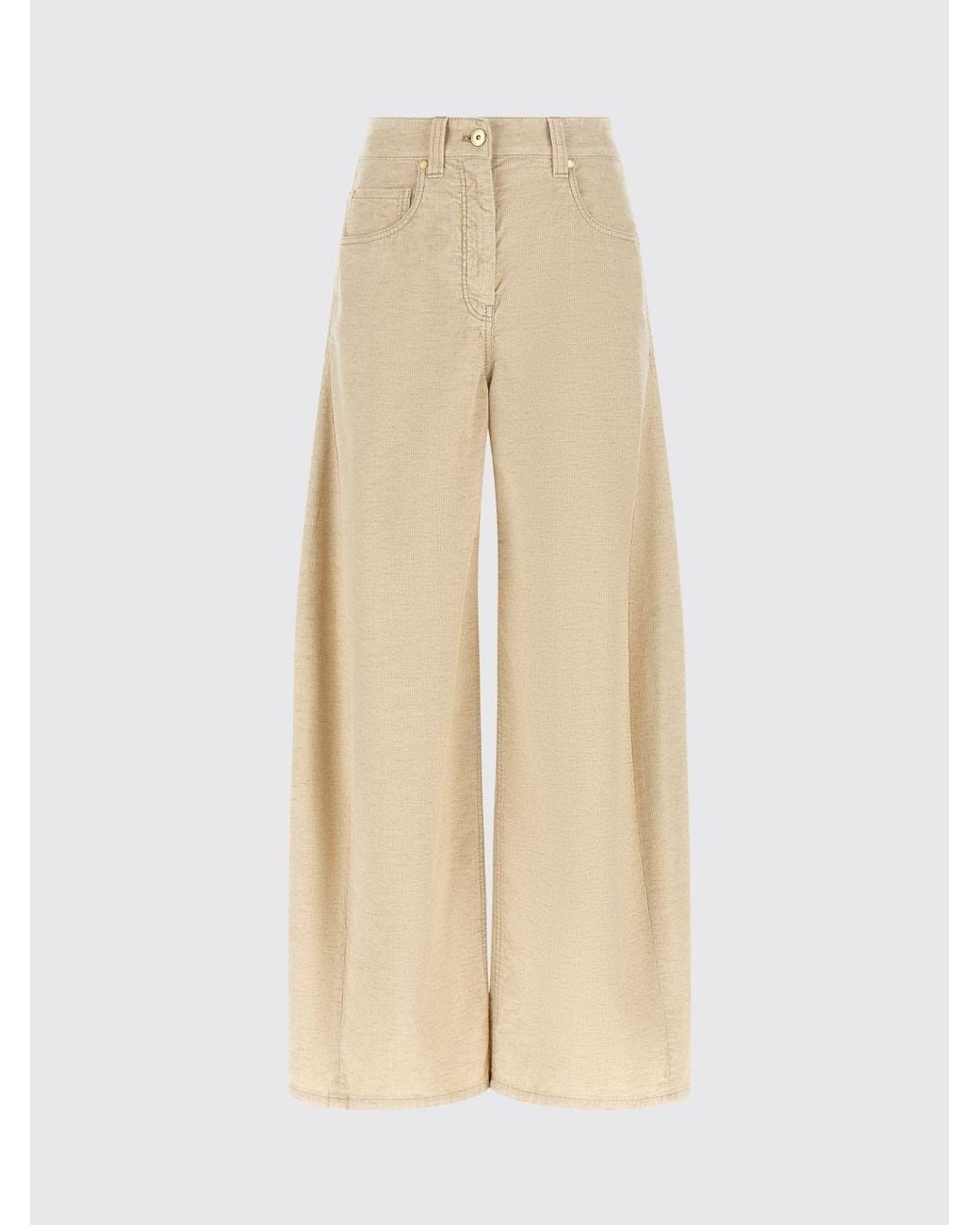 Brunello Cucinelli Natural High-Waisted Wide Leg Corduroy Trousers