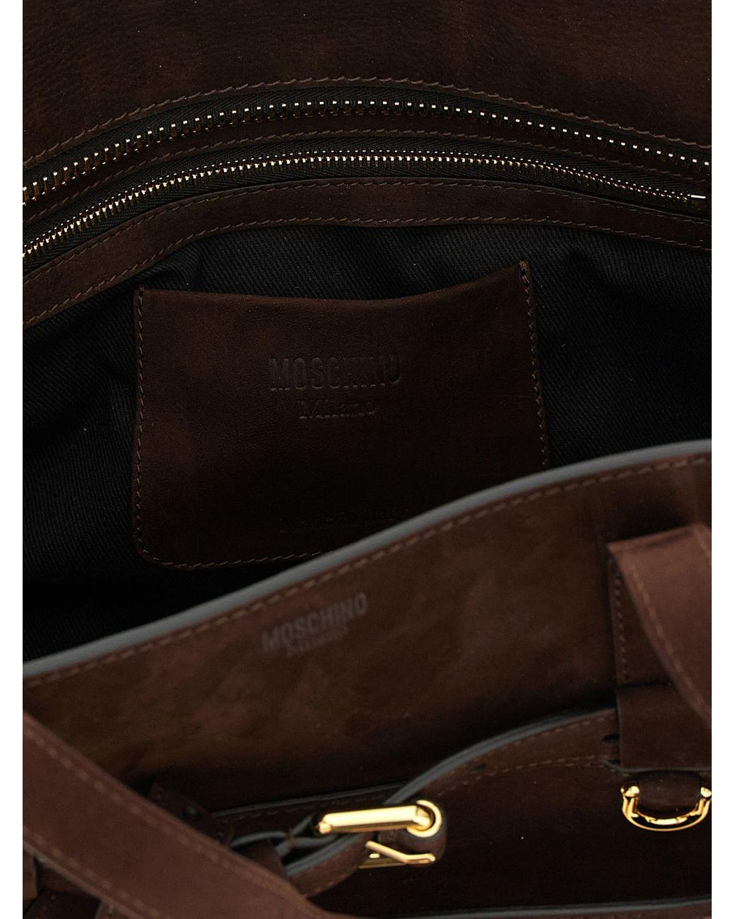 Moschino Couture Black Tie Me Suede Calfskin Tote Bag
