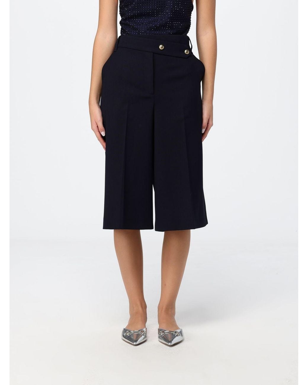 Pinko Blue High-Waisted Knee-Length Wool Blend Shorts