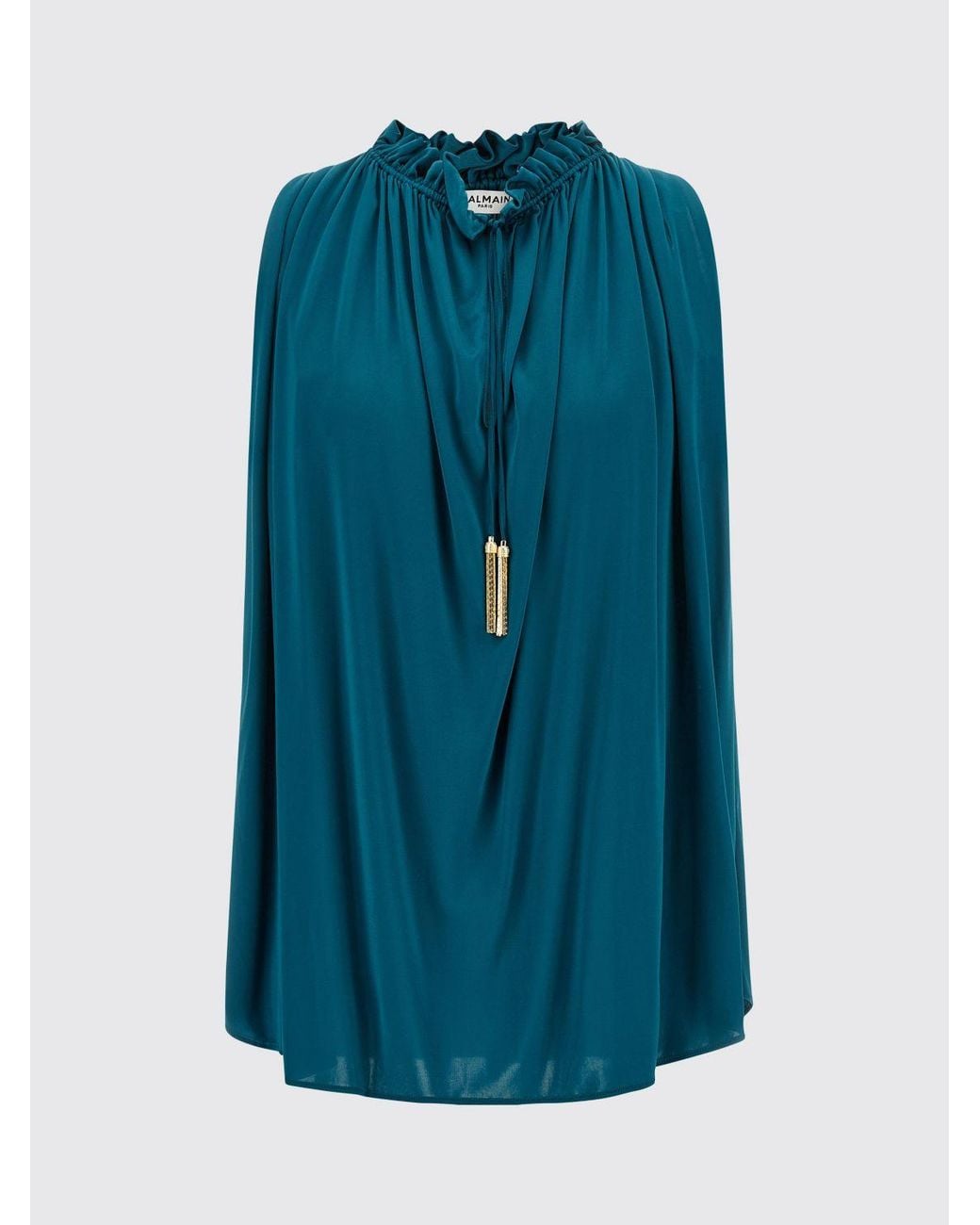 Balmain Blue Sleeveless Viscose Slim Fit Crewneck Top