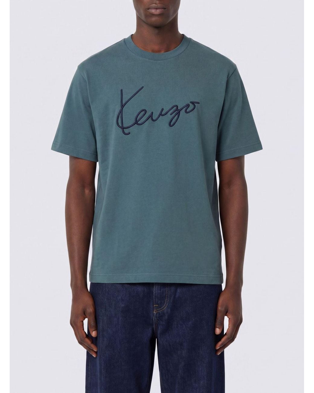 KENZO Blue Contrasting Logo Cotton T-Shirt for men