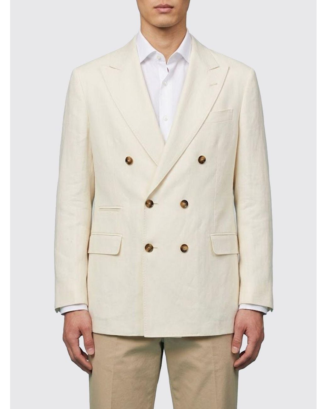 Brunello Cucinelli Natural Silk And Linen Double-Breasted Blazer for men
