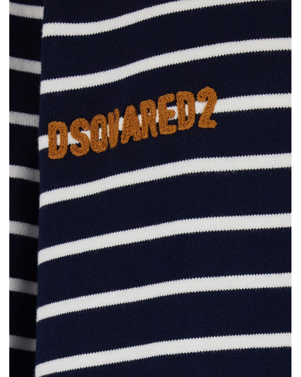 DSquared² Blue Relaxed Fit Striped Knit Long-Sleeve Polo Shirt for men