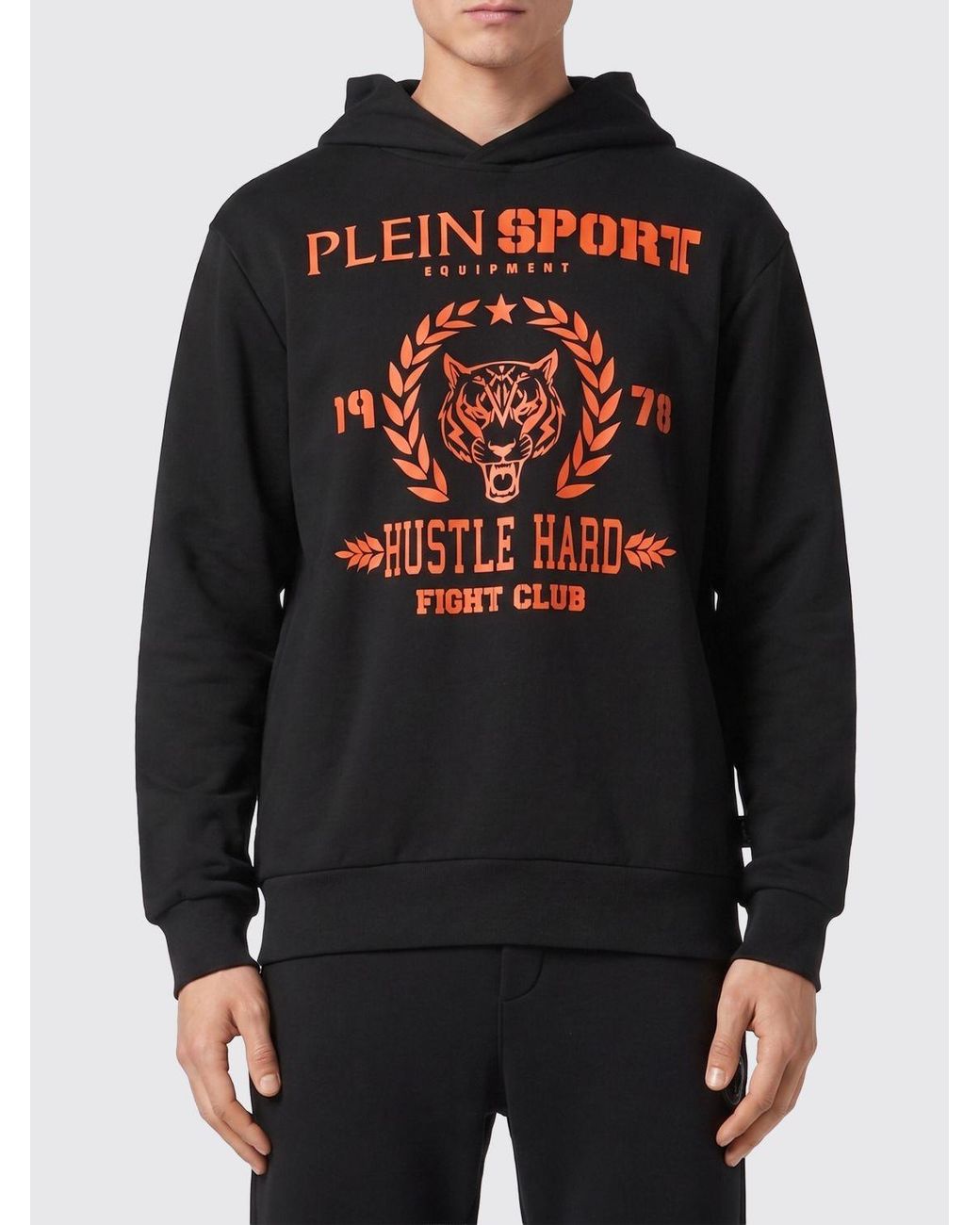 Philipp Plein Black Graphic Print Cotton Hoodie With Dropped Shoulders for men