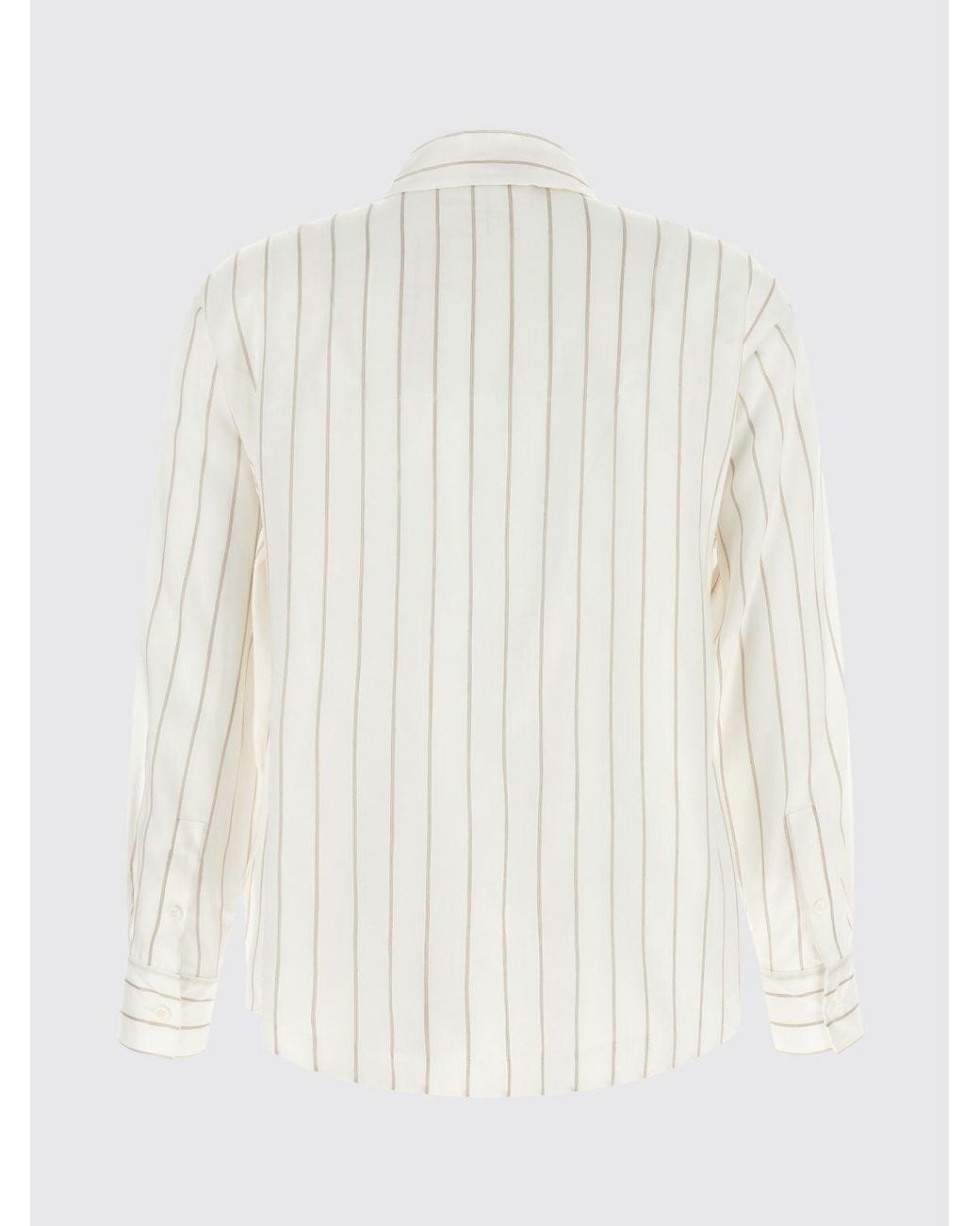 Peserico White Striped Silk-Blend Shirt With Classic Collar And Patch Pockets