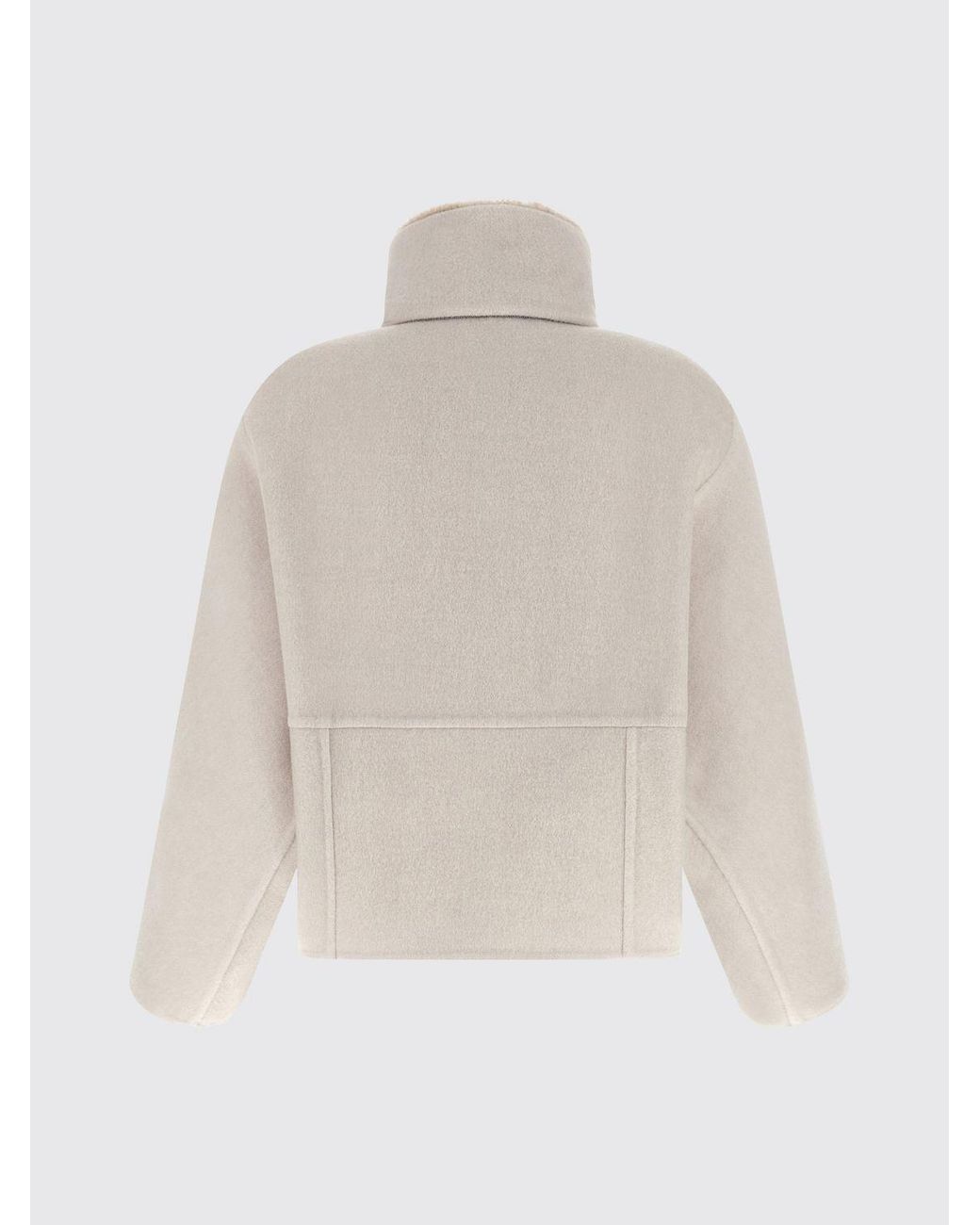 Brunello Cucinelli Natural Wool And Cashmere Short Coat With High Neck And Monili Embroidery