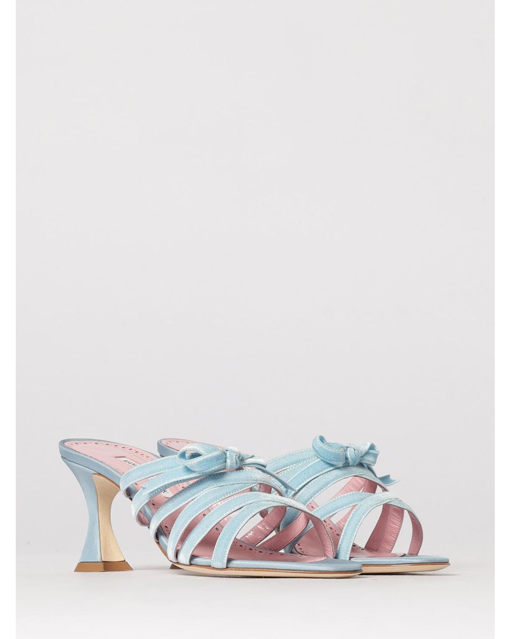 Manolo Blahnik White Clementel Satin And Velvet Mules With Bow