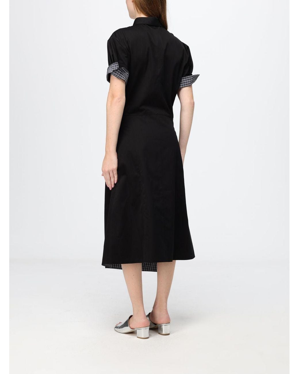 Loewe Black Asymmetric Hem Silk And Cotton Wrap Midi Shirt Dress
