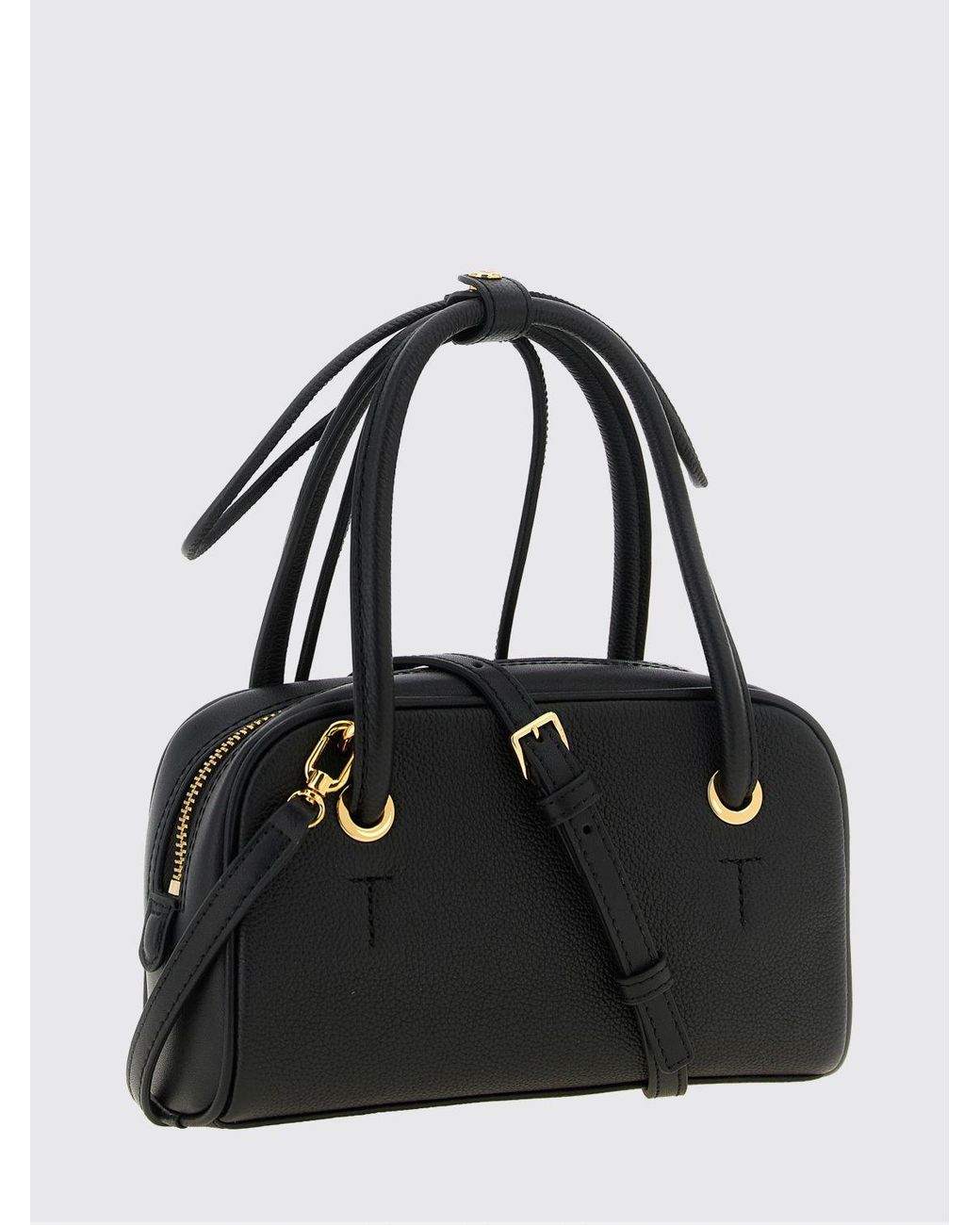 Furla Black Poppy Mini Full-Grain Leather Handbag With Double Handle And Shoulder Strap