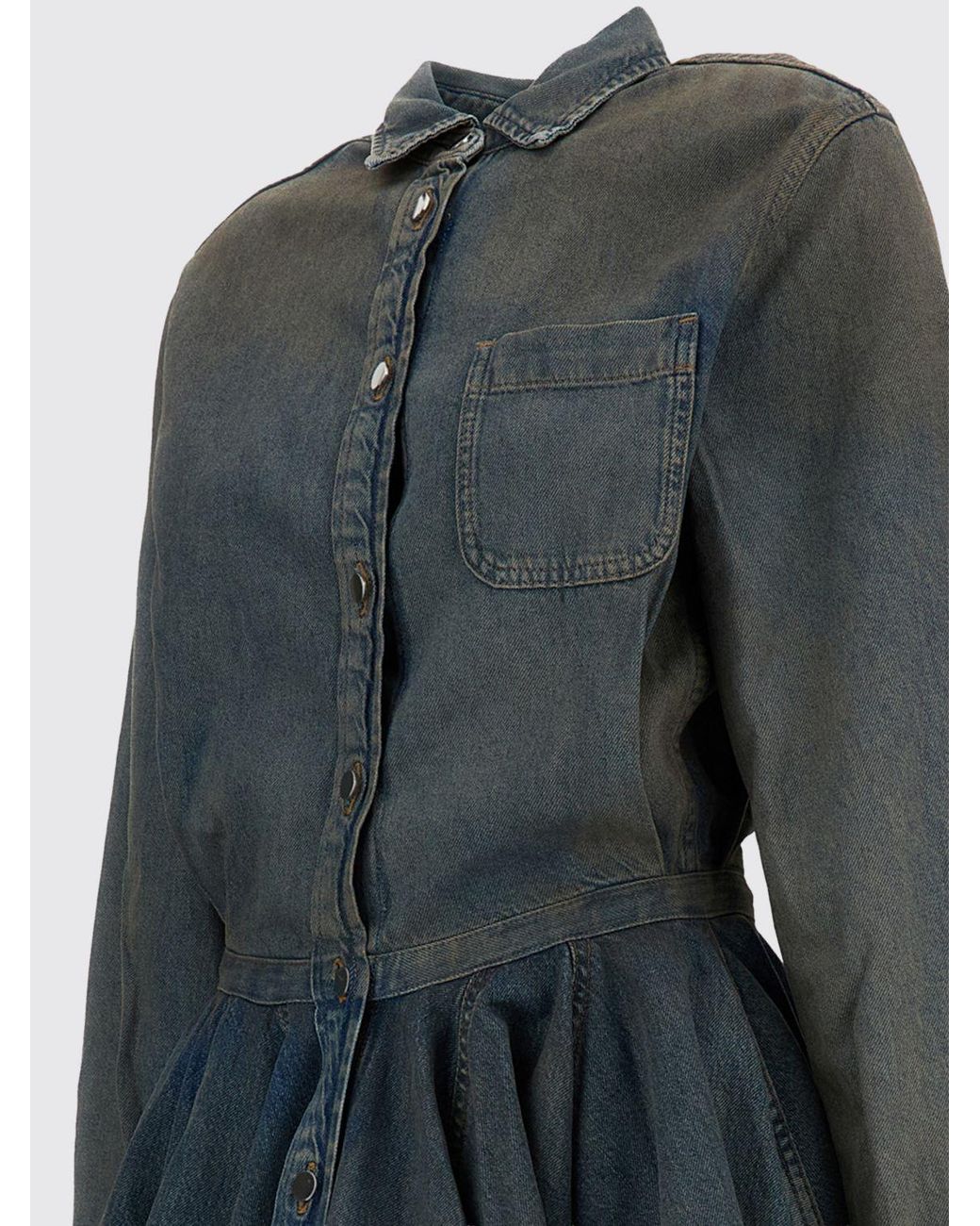 Haikure Black Cotton Denim Mini Shirtdress With Flared Skirt