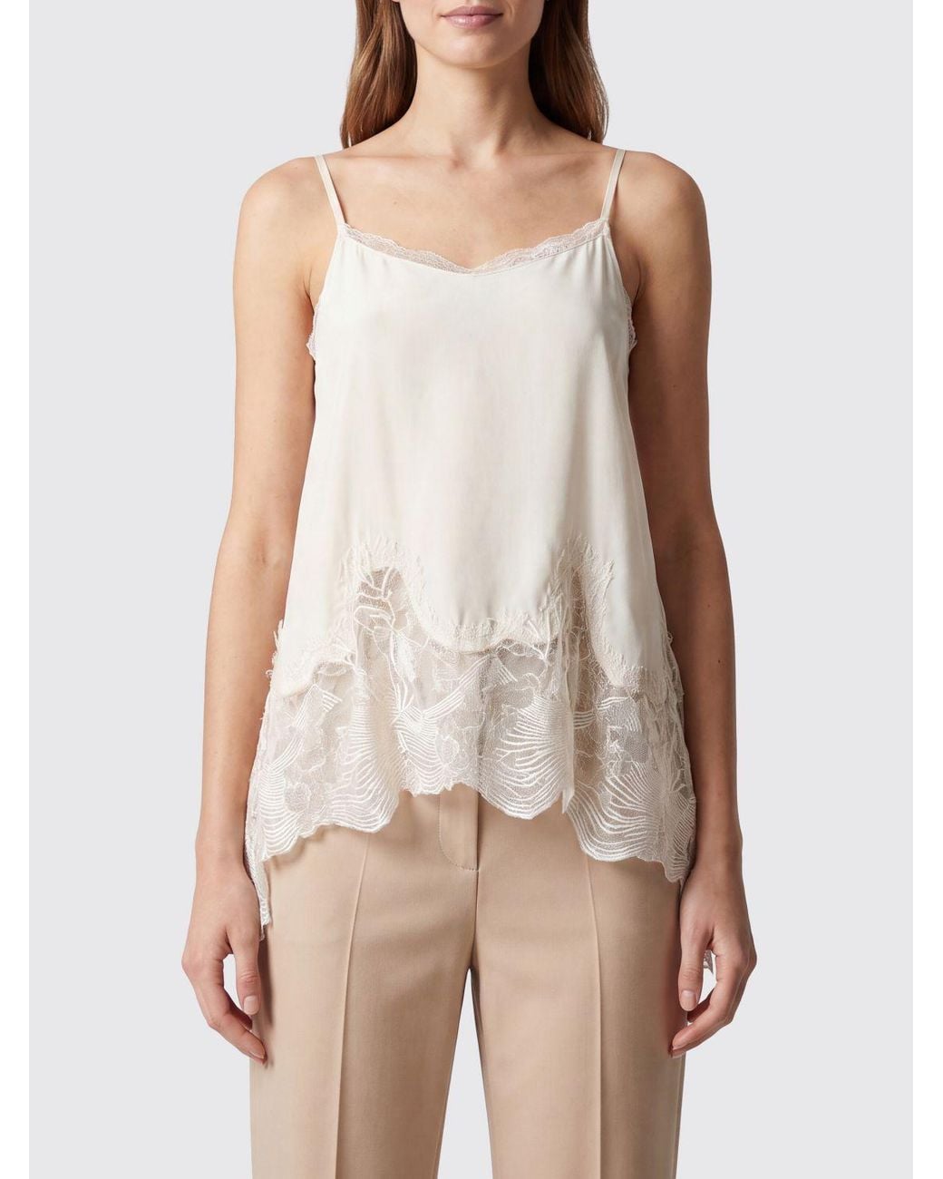 Fabiana Filippi White Silk Blend Top With Lace Insert