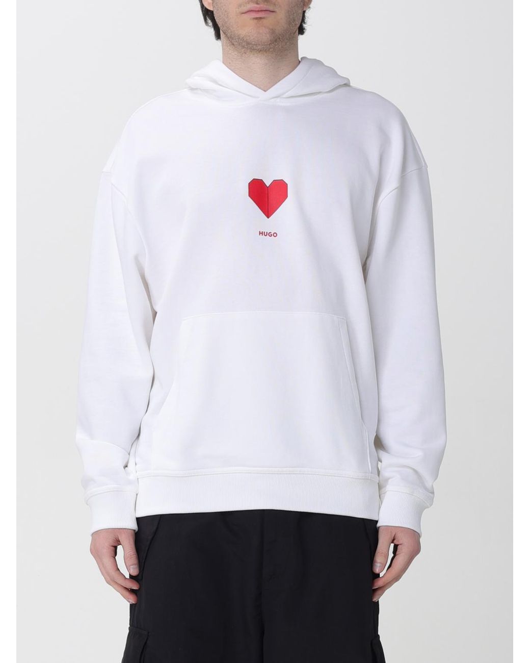 HUGO White Printed Hooded Sweatshirt for men