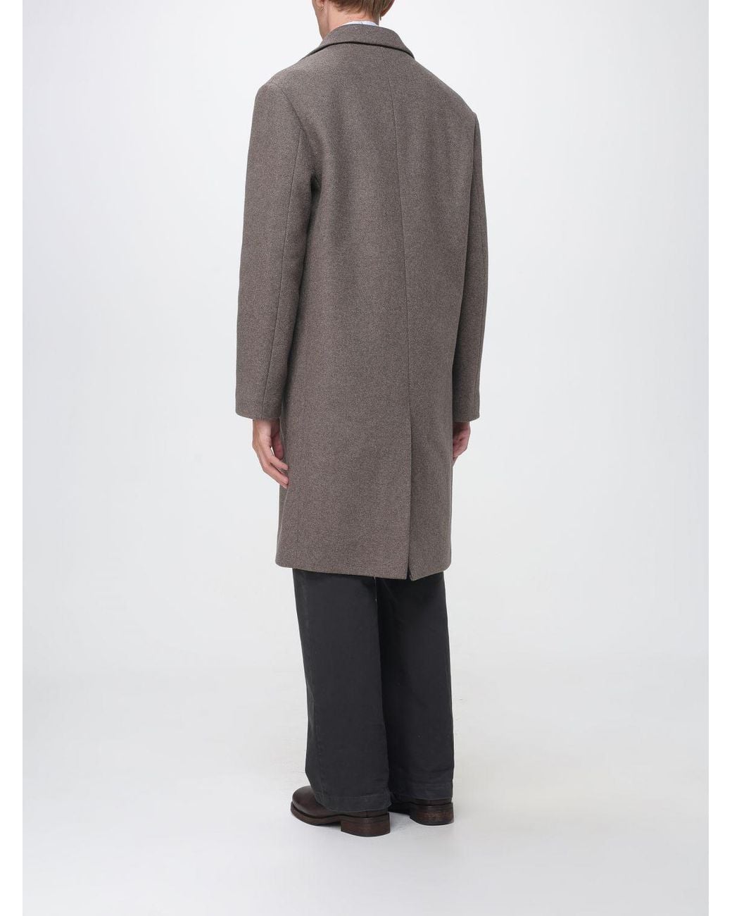 Dries Van Noten Gray Knee-Length Wool-Blend Coat With Lapels And Back Vent for men
