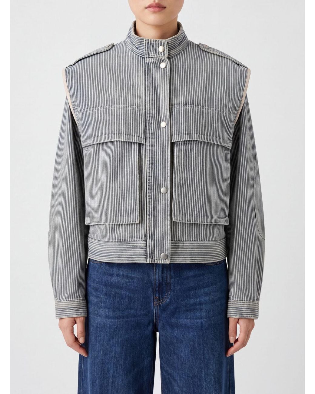 Isabel Marant Gray Edany Striped High-Neck Denim Jacket