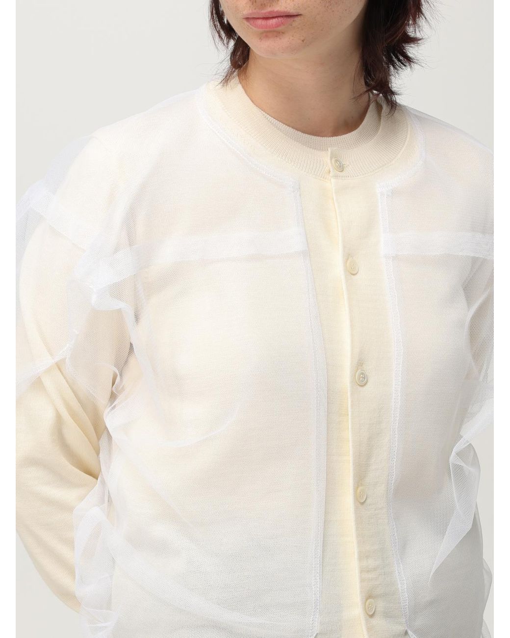 Comme des Garçons Natural Elegant Layered Cardigan With Button Closure Casual Outerwear
