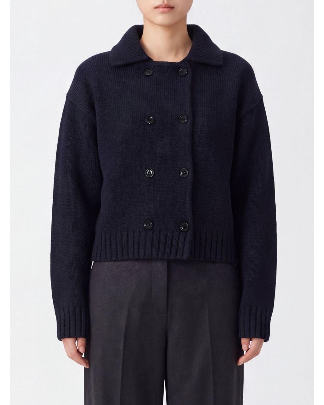 Allude Blue Double-Breasted Wool And Cashmere Blend Cardigan With Classic Collar