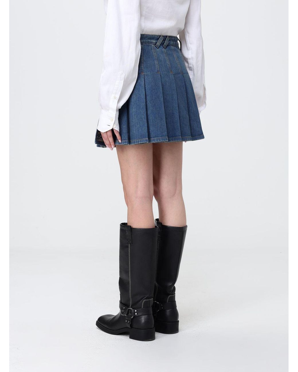 Burberry Blue Pleated Denim Skirt