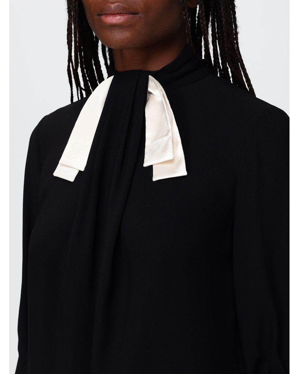 Elisabetta Franchi Black Long-Sleeved High-Neck Georgette Blouse