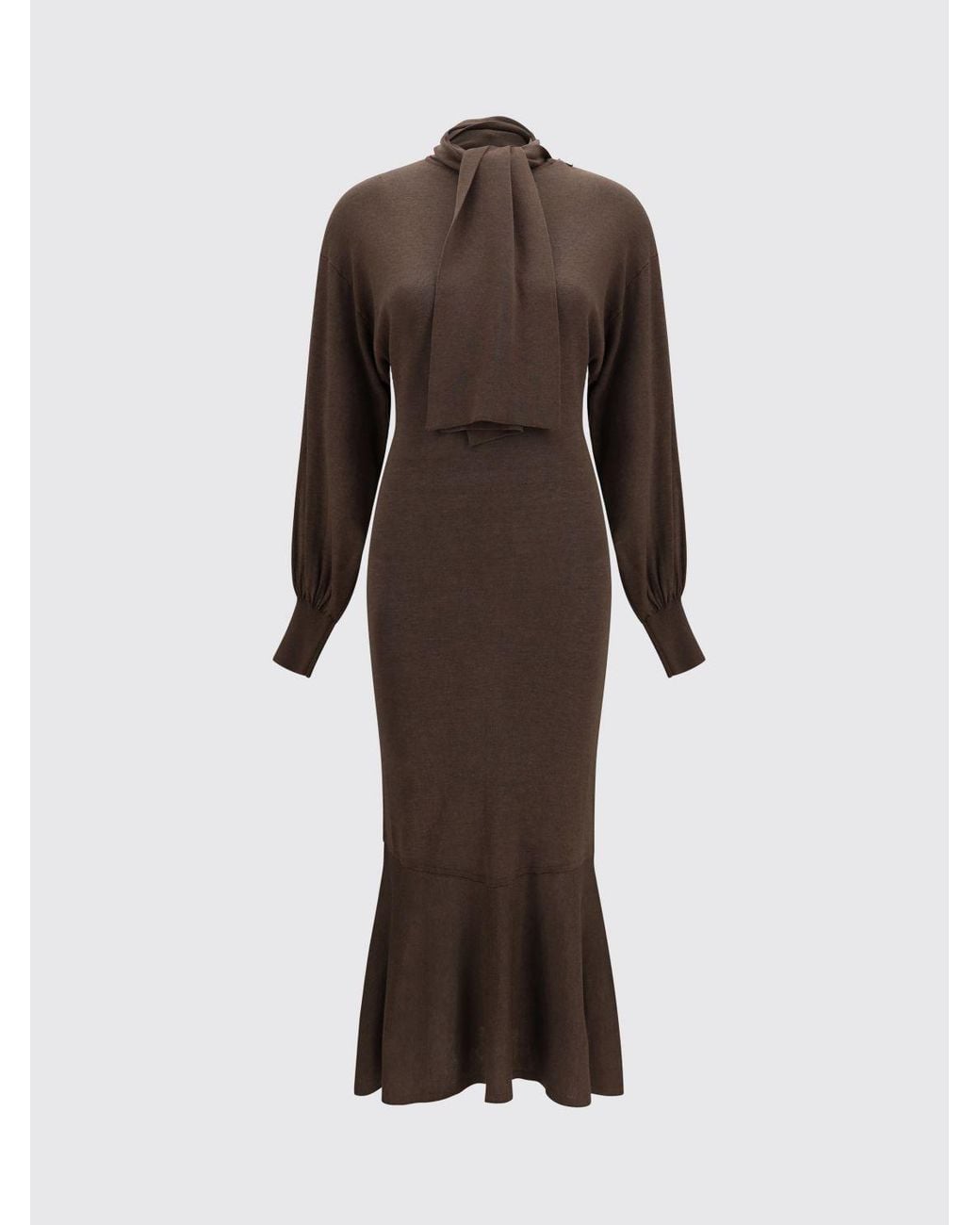 Jacquemus Brown Silk Blend Midi Knitted Dress With Tie-Neck