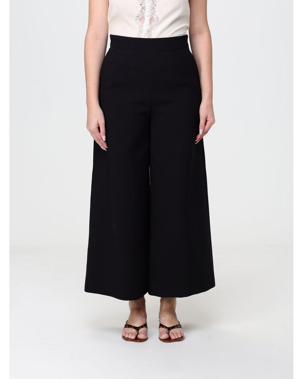 Chloé Black ChloÉ Sleeveless Pure Silk V-Neck Top With Embroidered Lace Inserts