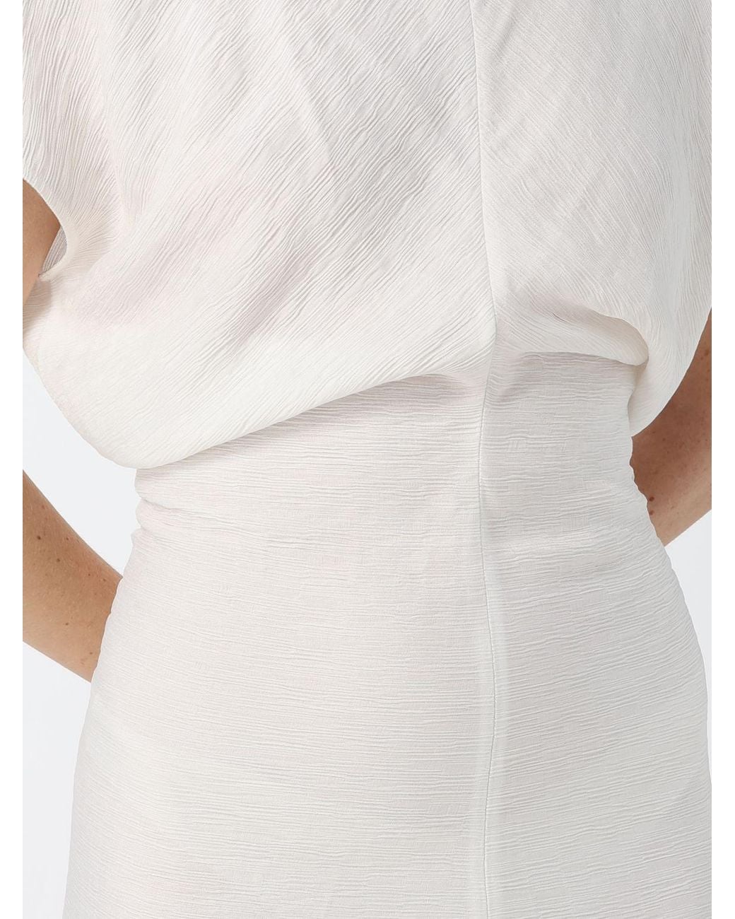 Totême White Draped Viscose Sheath Midi Dress With Short Sleeves