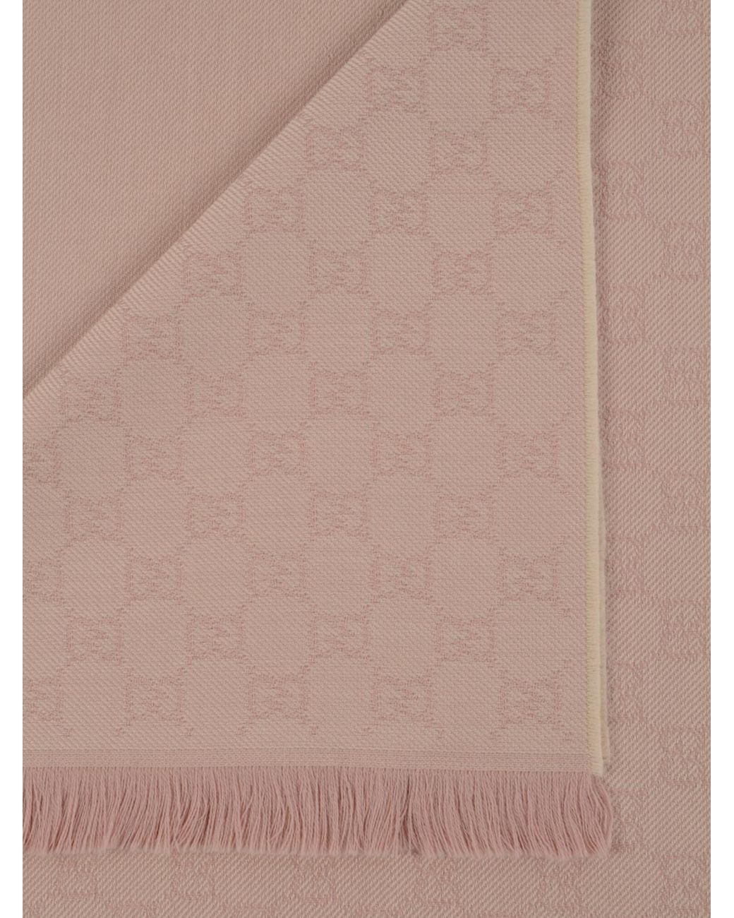Gucci Natural Wollschal Mit Gg-Monogramm-Jacquardmuster Und Fransen