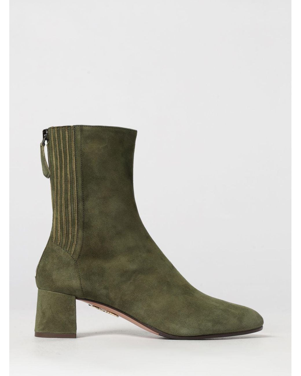 Aquazzura Green Saint Honorè Suede Ankle Boots With A Mid Heel