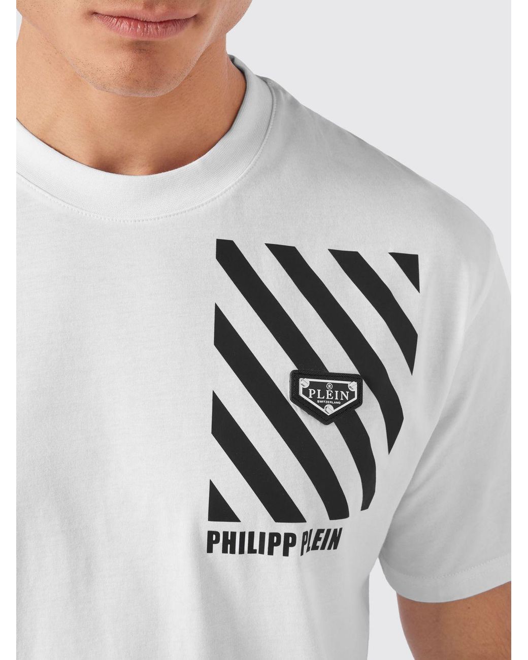 Philipp Plein White Slim Fit Cotton T-Shirt With Contrasting Logo for men