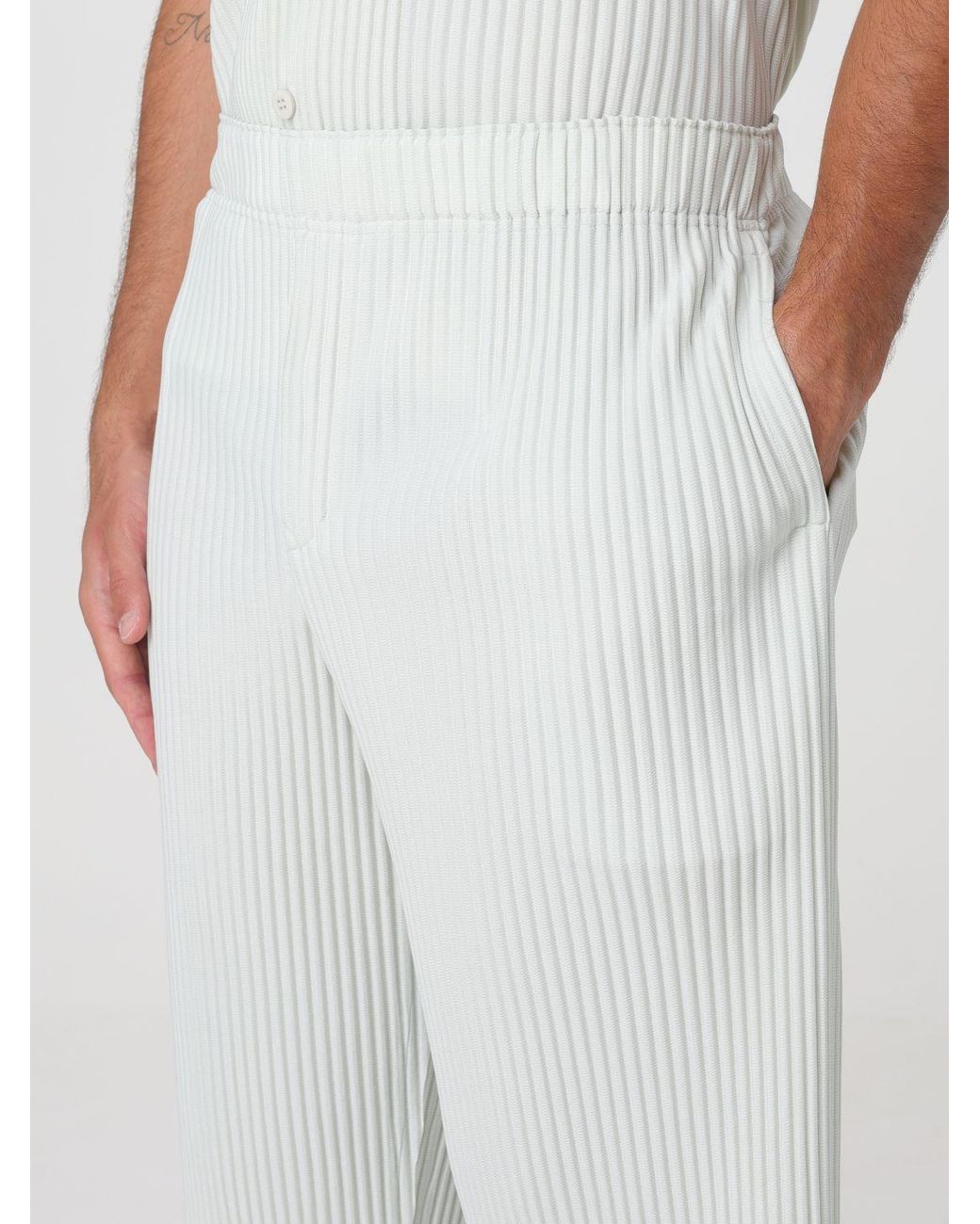 Homme Plissé Issey Miyake White Homme Plissé Issey Miyake Slim Cropped Trousers for men