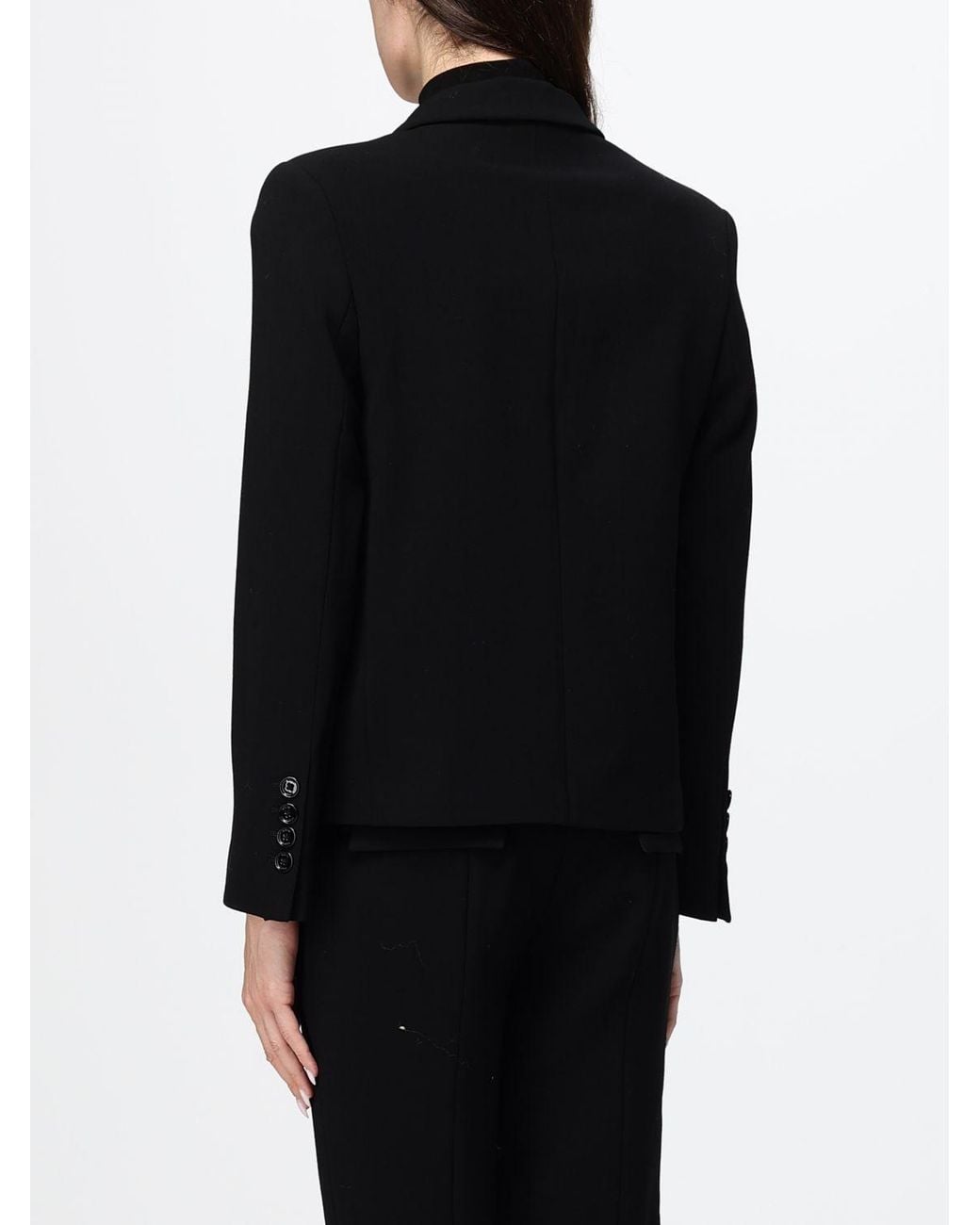 Totême Black Single-Breasted Short Wool Blazer With Peak Lapels