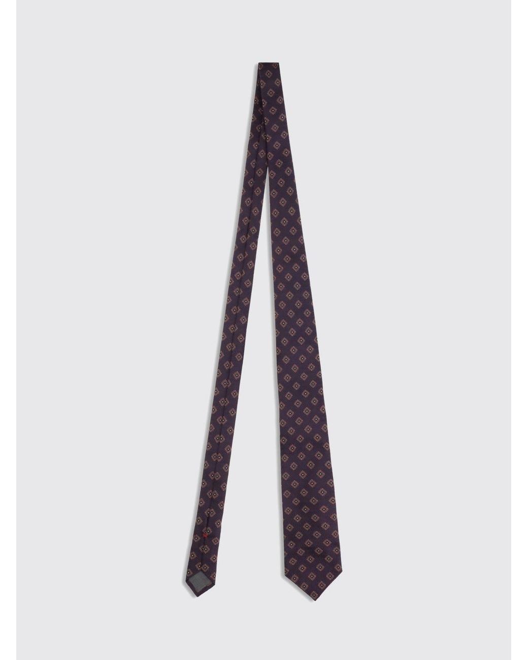 Brunello Cucinelli White Geometric Print Pure Silk Tie With Loop for men
