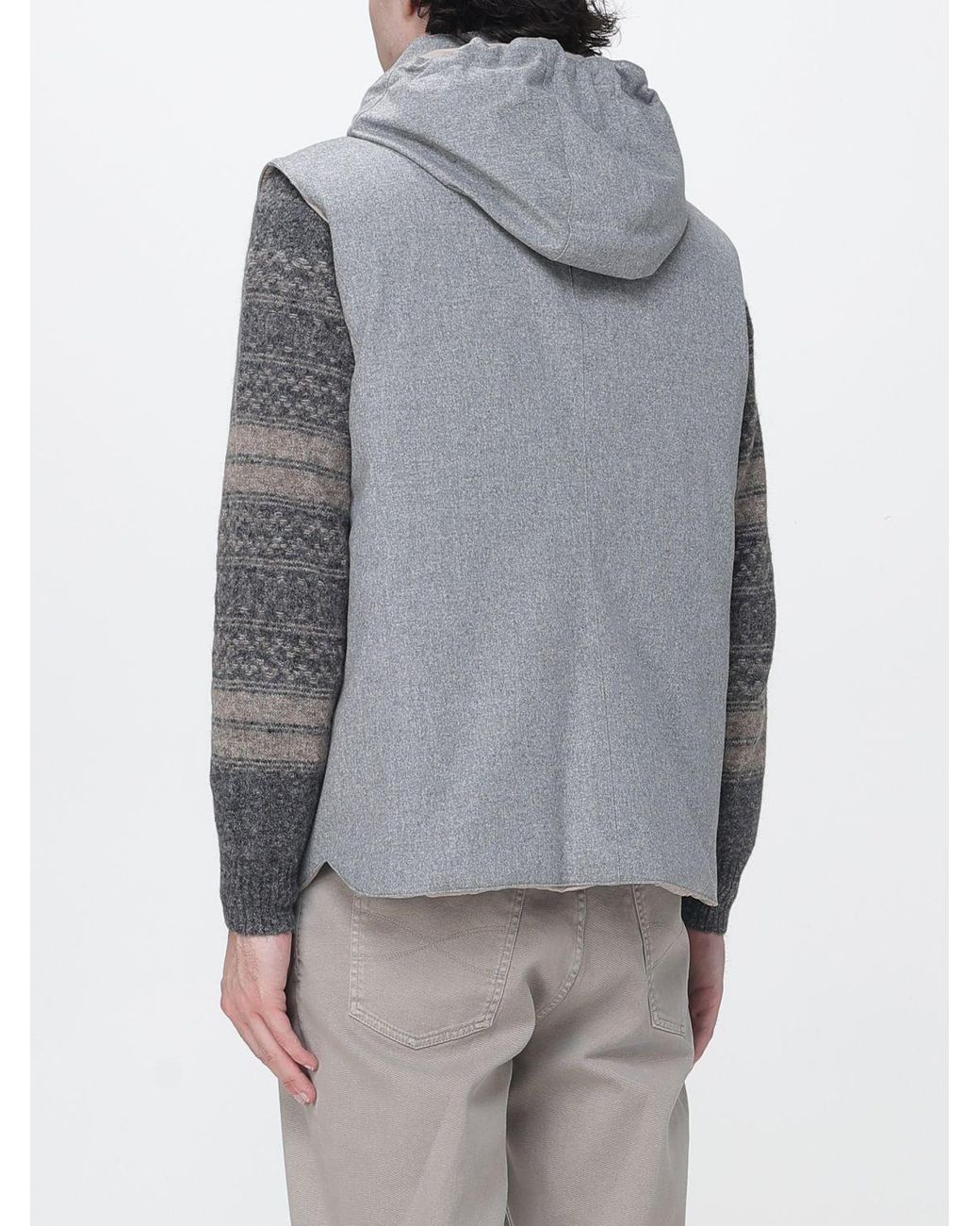 Brunello Cucinelli Gray Padded Wool Vest With Detachable Hood for men