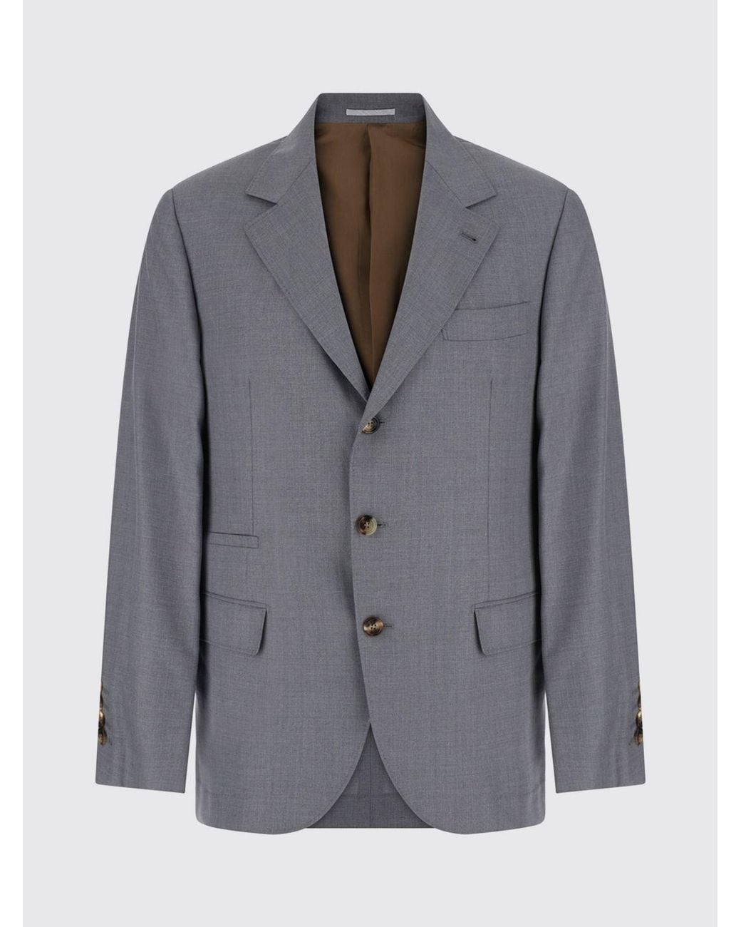 Brunello Cucinelli Gray Single-Breasted Virgin Wool Ceremony Blazer With Peak Lapels for men