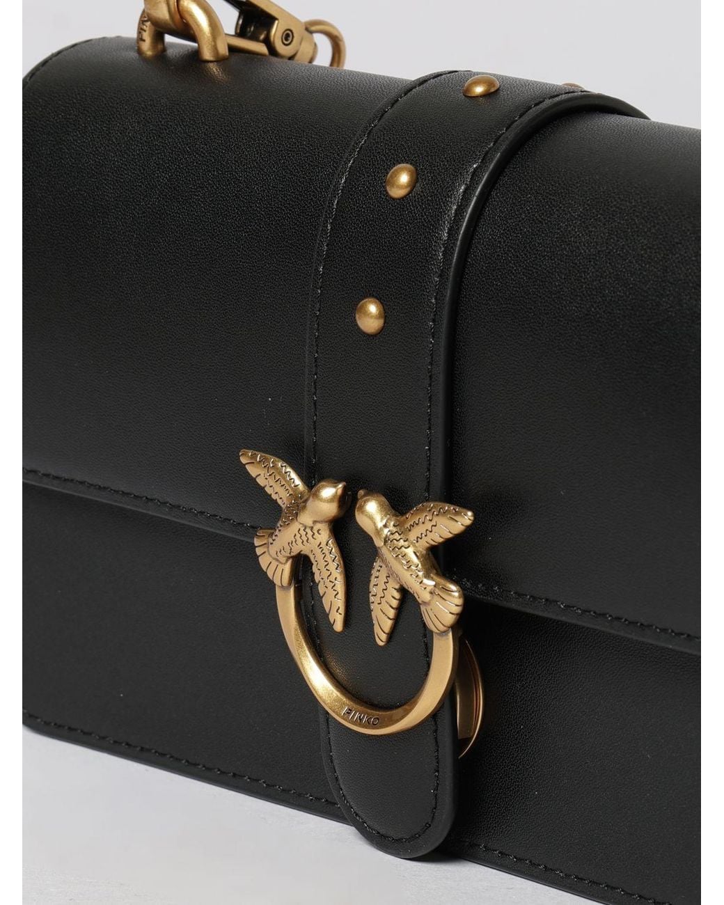 Pinko Black Love One Classic Smooth Leather Mini Crossbody Bag With Love Birds Buckle