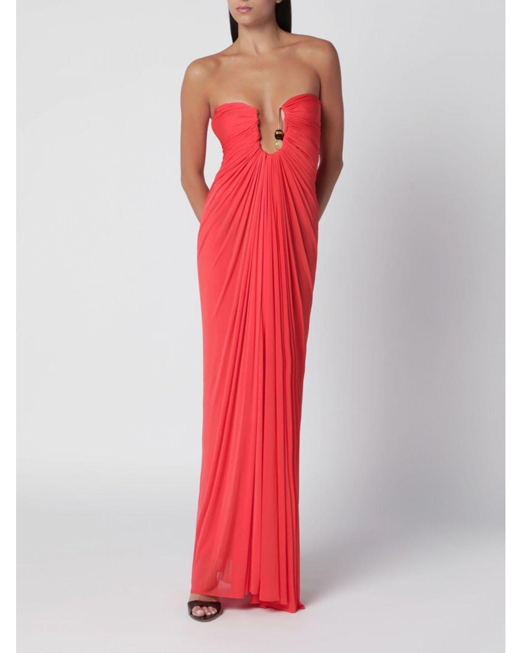 Christopher Esber Red Off-The-Shoulder Long Jersey Evening Gown