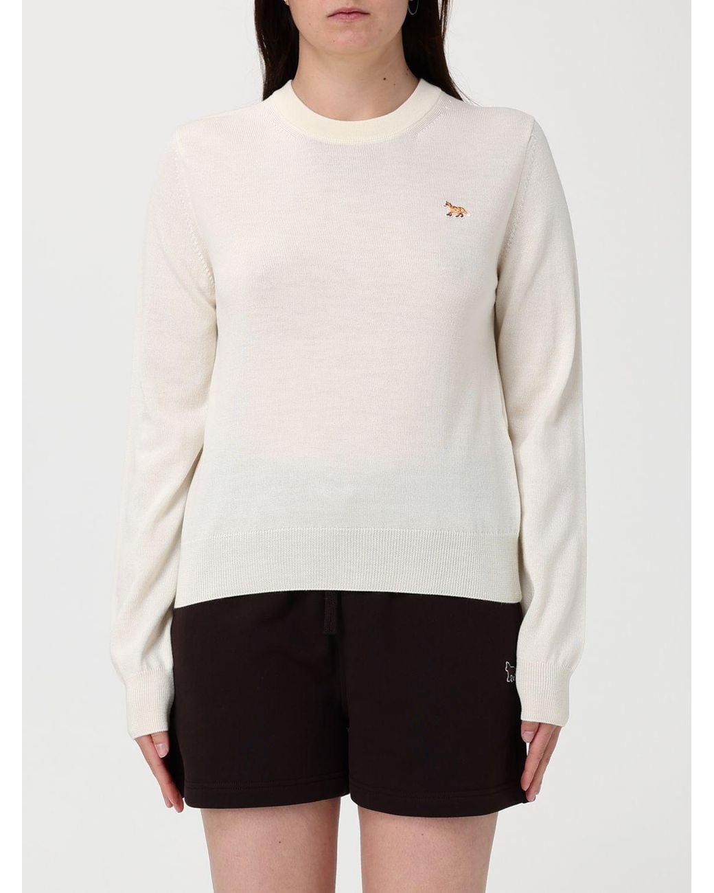 Maison Kitsuné White Maison KitsunÉ Merino Wool Crew-Neck Pullover