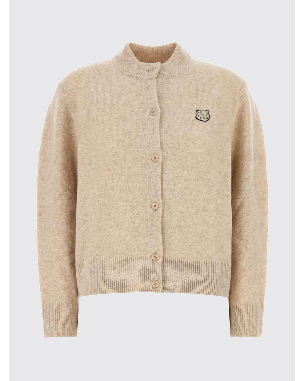 Maison Kitsuné Natural Maison KitsunÉ Pure Wool Crewneck Cardigan With Chillax Fox Patch
