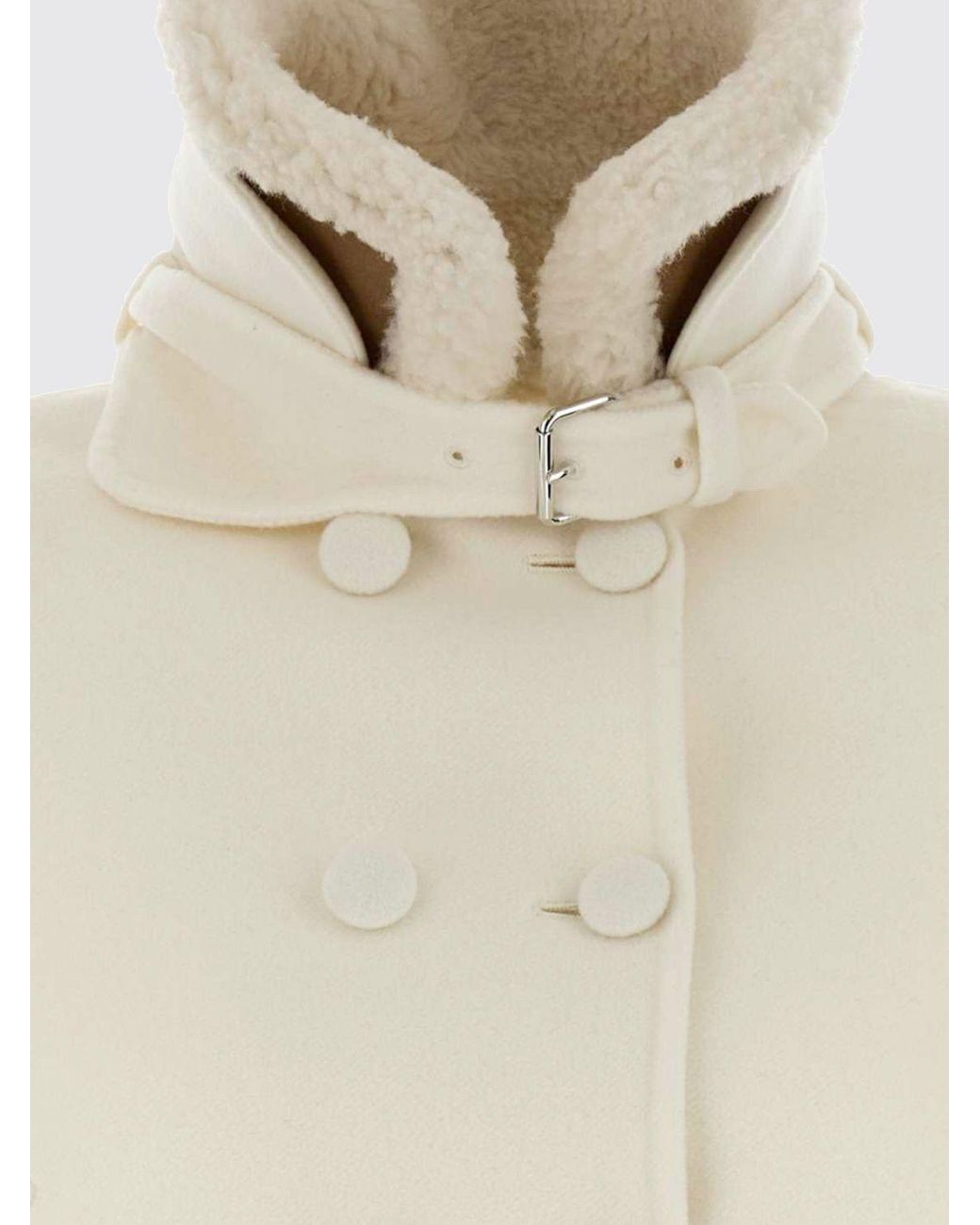 Ermanno Scervino Natural Short Double-Breasted Virgin Wool Coat With Fur Collar