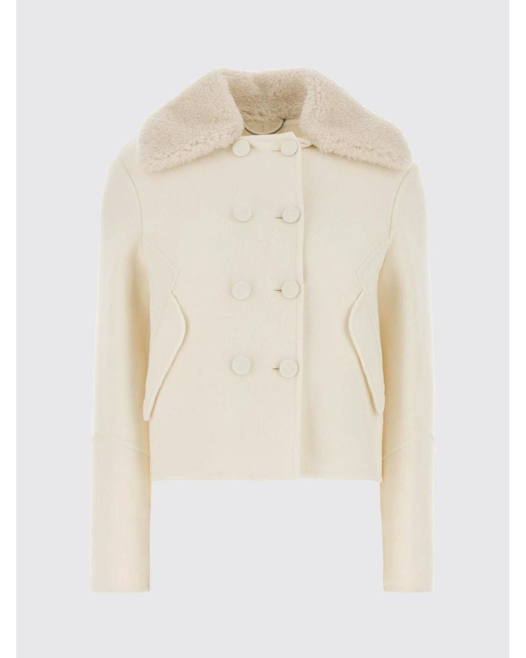 Ermanno Scervino Natural Short Double-Breasted Virgin Wool Coat With Fur Collar