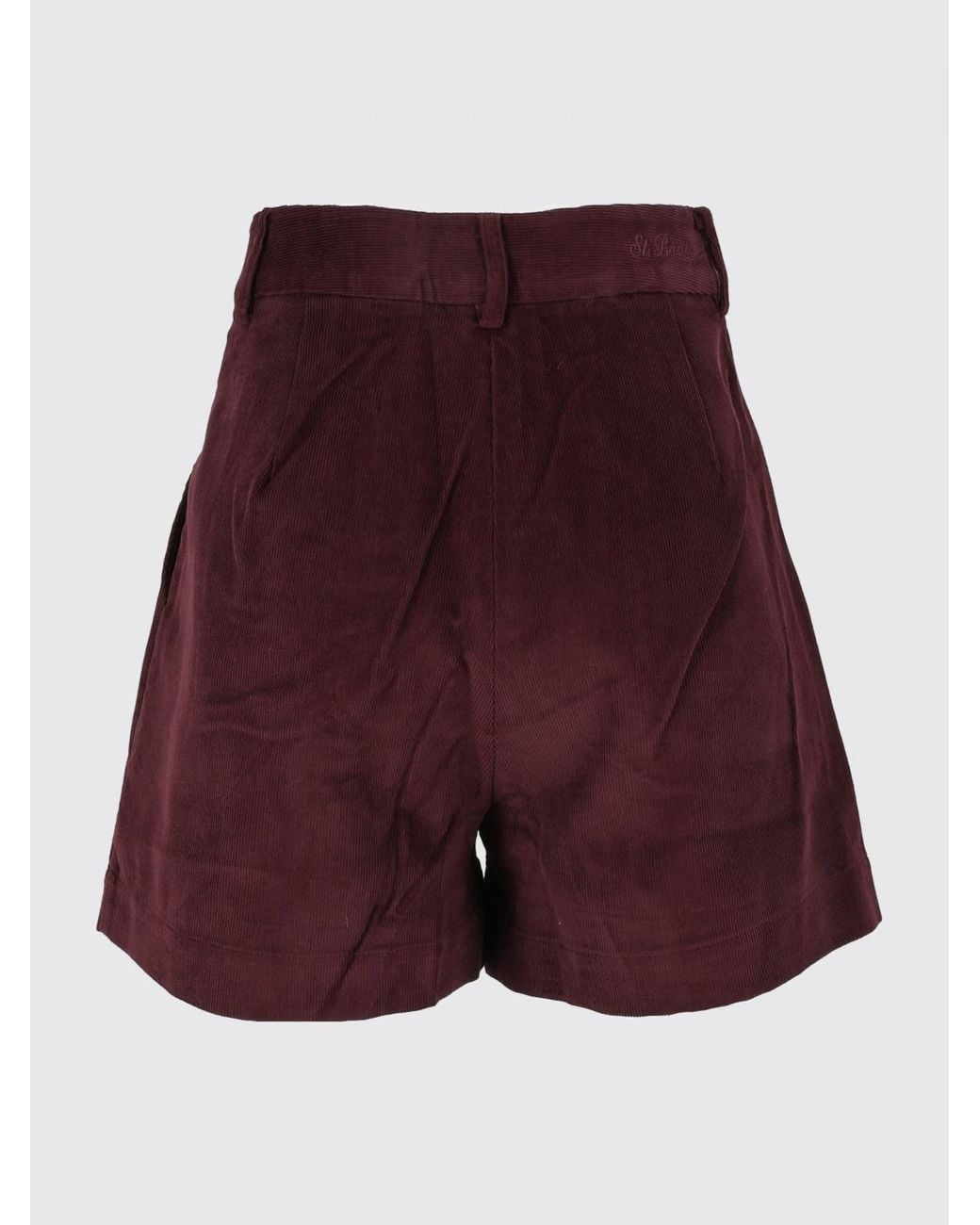 Mc2 Saint Barth Red Pleated Velvet Shorts With Belt Loops