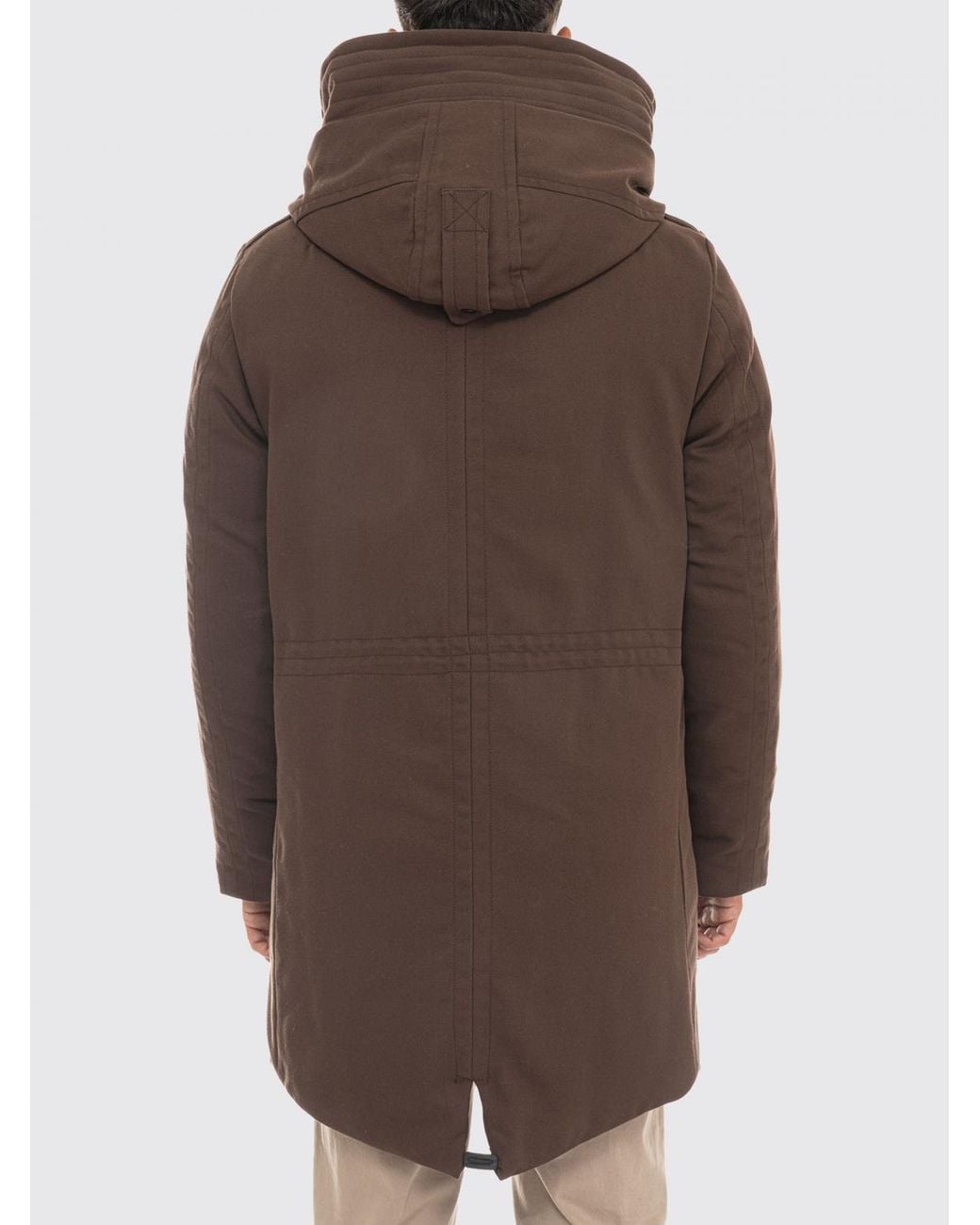 Peuterey Brown Kasa Ki Water-Repellent Knee-Length Parka With Fur Collar for men