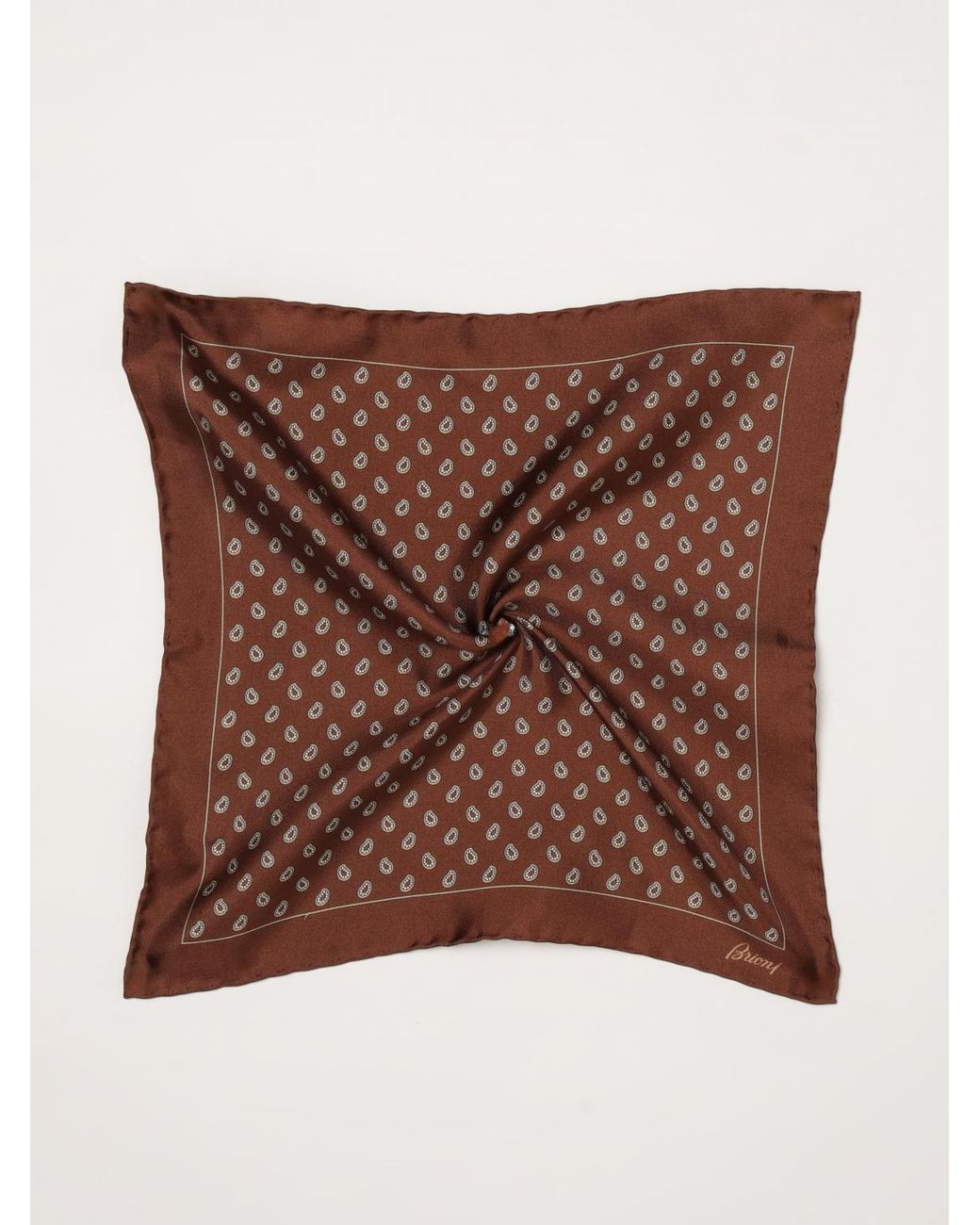 Brioni Quadratisches Seidentuch Mit Paisley-Print Und Kontrastlogo in Brown für Herren