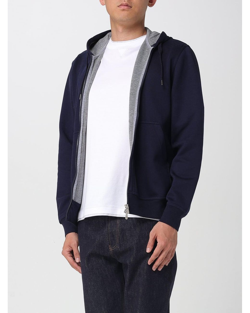 Brunello Cucinelli Blue Cotton And Cashmere Sweatshirt for men